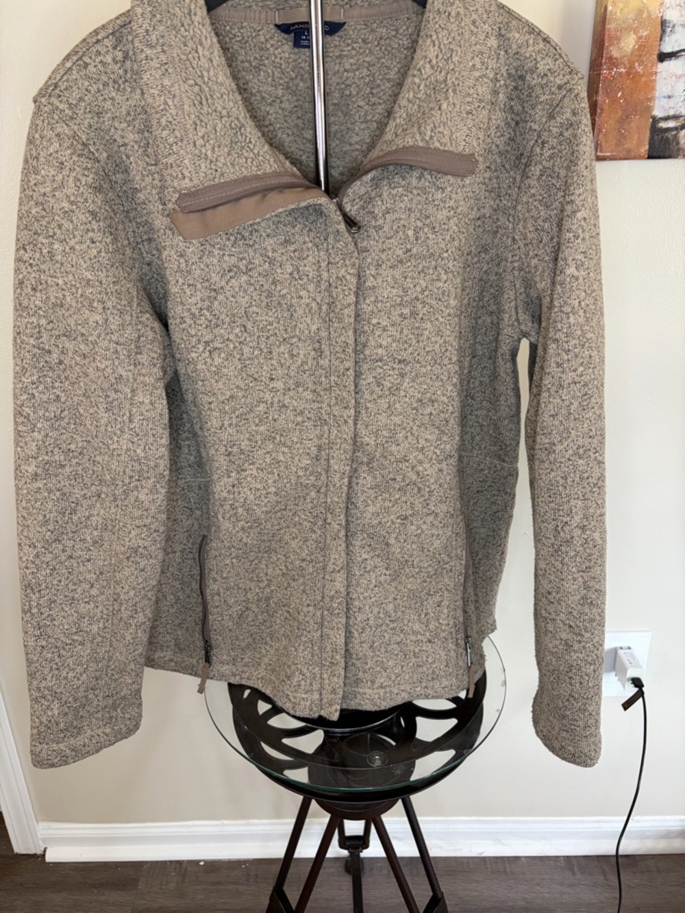 Lands' End Women's Heathered Taupe Utility Zip Jacket